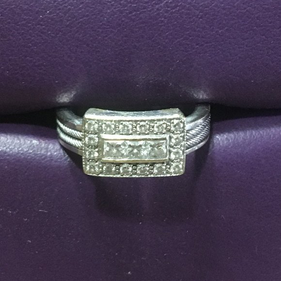 PHILIPPE CHARRIOL CLASSIC PAVE SET DIAMOND & 18K White Gold CABLE STYLE RING 6